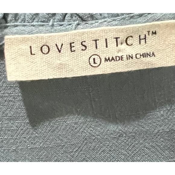 Lovestitch Dress Button Front Midi Blue Boho Linen Blend Puff Sleeves Sz Large - Picture 11 of 12